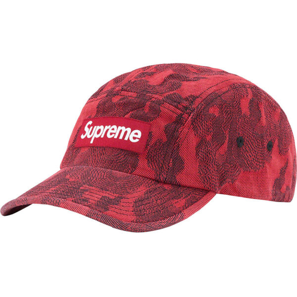 SUPREME - FLAMES JACQUARD DENIM CAMP CAP WASHED RED - NOVO